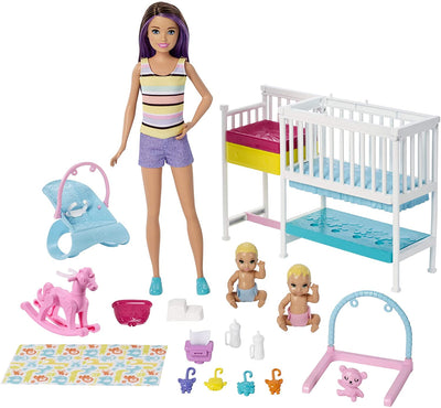 Nap N' Nurture Nursery Dolls And Playset with Skipper Babysitters | Barbie