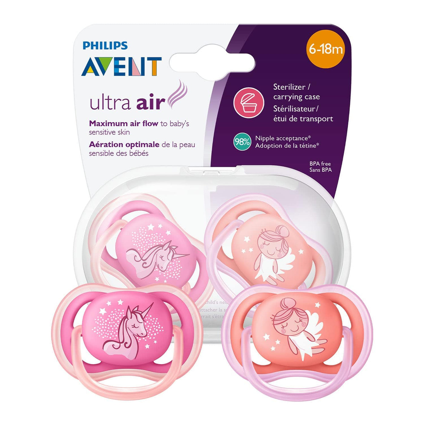 Ultra Air Pacifier for Girl Pink Fashion Decos - Pack Of 2 (SCF344/23) | Philips Avent by Philips Avent Baby Care