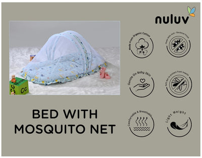 Nuluv Bed with Mosquito Net : Blue (100% Organic Cotton With Anti Microbial Finish)