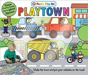 Puzzle Play Set: Playtown: Three Chunky Books and a Giant Jigsaw Puzzle! - Krazy Caterpillar 